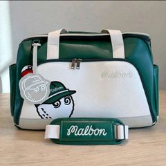 Malbon Golf Boston Bag Green Cream Buckets Duffel with Shoulder Strap