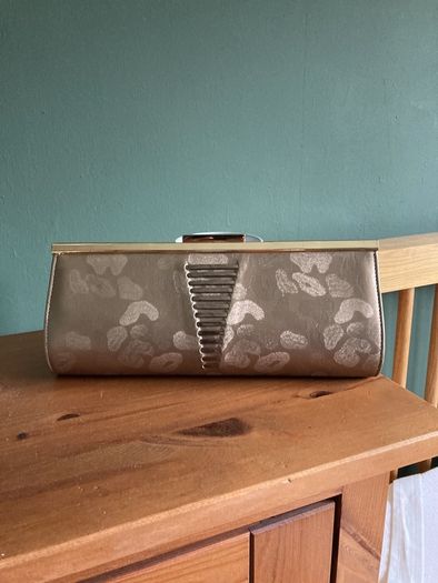Renata Made in Italy - 3 way ( clutch, hand or shoulder) Nude Bag with gold trim- Brand New