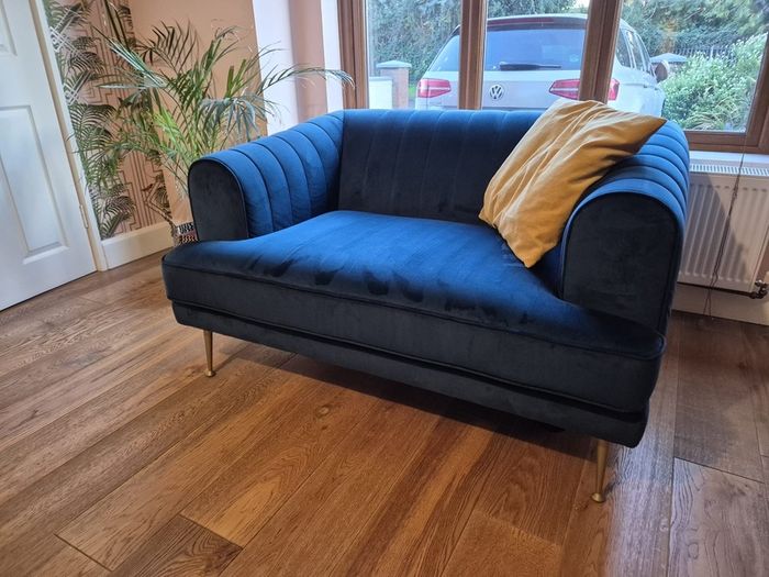 Navy velvet sofa and love arm chair