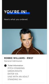 1 robbie williams standing ticket