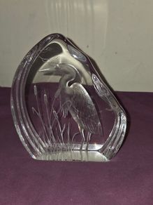 Vintage Heron Crane Lead Crystal Paperweight Artist Signed