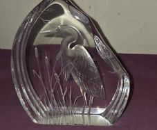 Vintage Heron Crane Lead Crystal Paperweight Artist Signed
