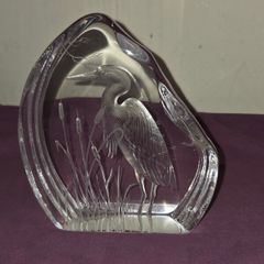 Vintage Heron Crane Lead Crystal Paperweight Artist Signed