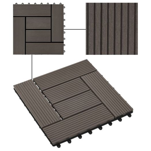 22 pcs Decking Tiles 30x30 cm 2 sqm WPC Dark Brown