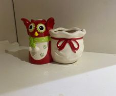 Christmas Decoration / Owl With Suck Glazed Ceramic Indoor Pot