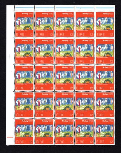 1980 Ireland Christmas Commemorative Stamps  corner block of 25 Mint Never Hinged (MNH)