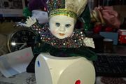 Large Vintage Clown Musician Dice Box. Fully functional Hand Winding the Clown Moves while Playing Music