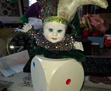 Large Vintage Clown Musician Dice Box. Fully functional Hand Winding the Clown Moves while Playing Music