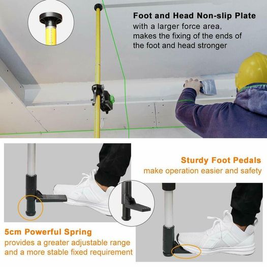 12 Ft./3.7m Laser Level Tripod Telescoping Pole with 1/4-Inch by 20-Inch Laser Mount for Rotary Included Rod & 5/8"-11 Adapter