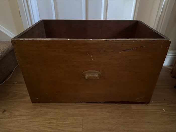 Vintage Industrial Wooden Storage Drawer / Crate with Brass Cup Handle