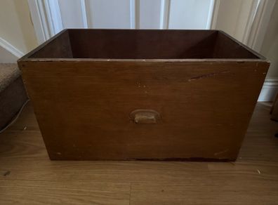 Vintage Industrial Wooden Storage Drawer / Crate with Brass Cup Handle