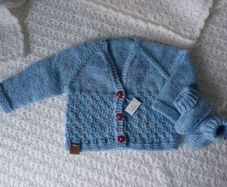 Hand Knit Baby Cardigan & Booties Set: 3-6 Months