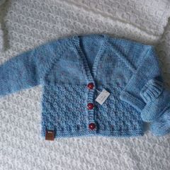 Hand Knit Baby Cardigan & Booties Set: 3-6 Months