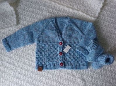 Hand Knit Baby Cardigan & Booties Set: 3-6 Months