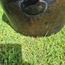 19th-century antique solid brass preserving pan with a hand-forged iron swing handle. Image 6
