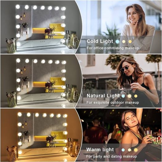 NEW SALE | Hollywood Vanity Cosmetic Mirror For Makeup with Lights, Type-C and USB Output Port, 15 Bulbs 3 Lighting Modes