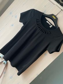Punt Roma Womans T-shirt Top In Black With Caged Collar Cut Out At Front Size S Small