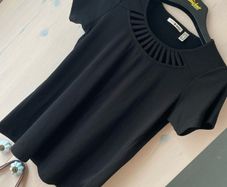 Punt Roma Womans T-shirt Top In Black With Caged Collar Cut Out At Front Size S Small