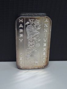 Vintage 1982 Madison Mint Happy Anniversary One Ounce Fine Silver Art Bar