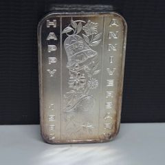 Vintage 1982 Madison Mint Happy Anniversary One Ounce Fine Silver Art Bar