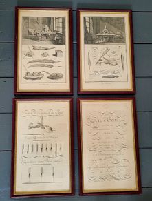 18th century set of four framed "Art D'Ecrire" copper plate calligraphy prints