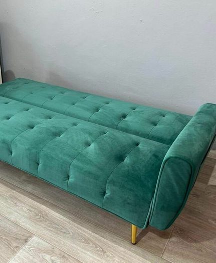 Luxury Velvet Sofa Bed with Golden Legs green