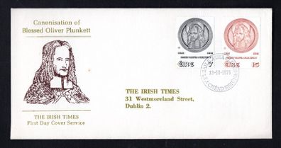 1975 Ireland Canonisation of Blessed Oliver Plunkett Commemorative Stamp Illustrated The Irish Times Addressed First Day Cover (FDC)