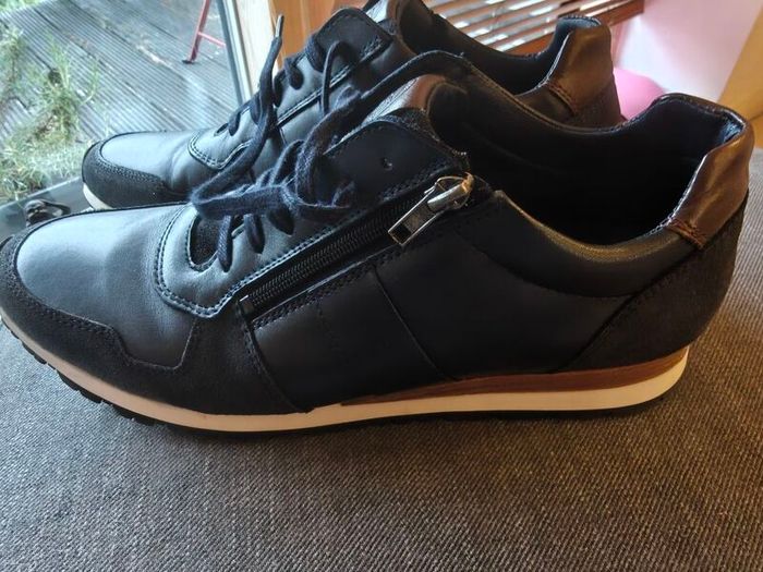 Dune London Thame Navy Leather Trainers  EU 46
