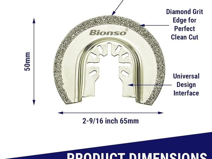 Bionso 4 Pcs Oscillating Diamond Multitool Blade Set Mortar Cutting Saw Blades for Grout Removal and Tile Semicircle Blades Fit Dewalt Worx Rockwell Milwaukee Makita Bosch (65mm Semi Circle Blade)
