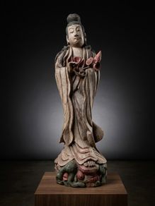 A Large Hand Carved Kwan Yin Statue