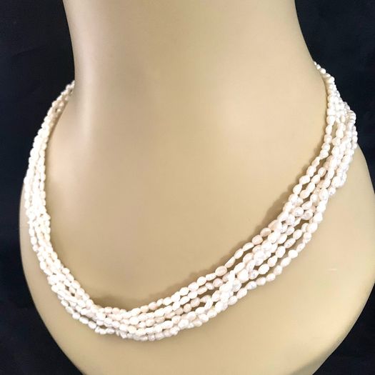 Vintage Five Strand natural Rice Pearl Necklace