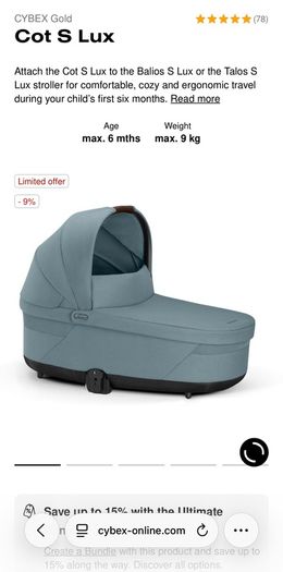 CYBEX Gold Cot S Lux Stormy Blue Brand New