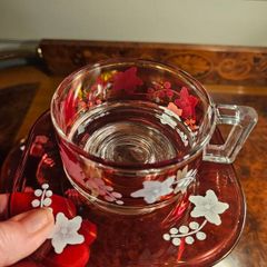 Beautiful ruby glass iced tea set
