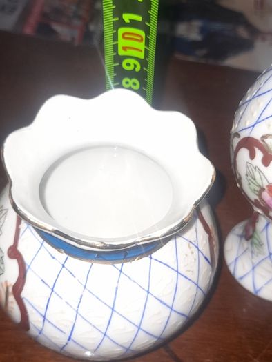Vintage 3 Chinese Mini Vases. The set includes two slender necked vases and one wider Scalloped Rim Jar, in good condition, postage available or collection