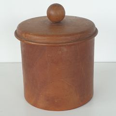 Turned round wooden box with lid