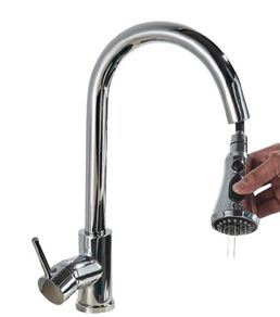 Kitchen Mixer Taps Chrome Swivel Pull Out Dual Spout Spray Head