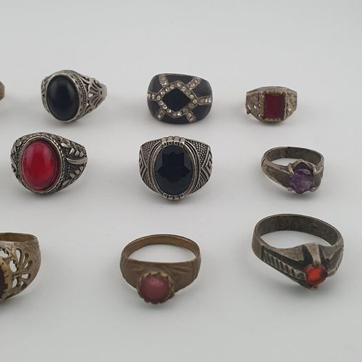 Old World Antique Mixed Brass Artisan Lot of 15 Rings