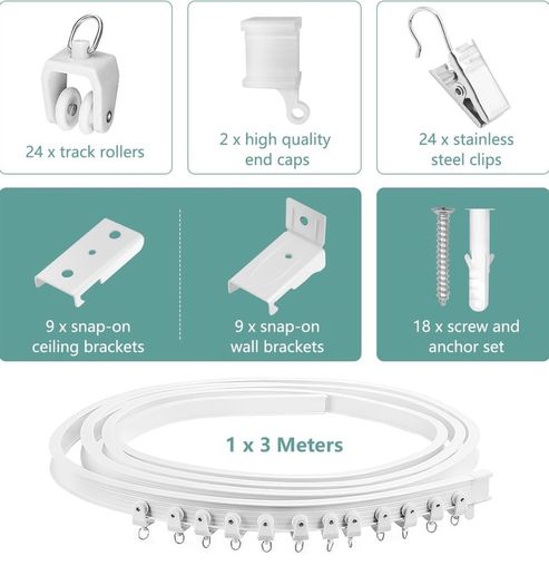 Curtain Rail for Bay Window Flexible Ceiling Curtain Track 3M/9.8Ft Curtain Rails and Fittings Curved Wall Mount for Room Divider
