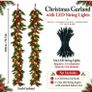 2Pack 2M Christmas Garland with 5m String Lights for Xmas Decoration Artificial Pine Garland with Red Berries & Pinecones with 8 Lighting Modes for Stairs, Fireplace, Indoor & Outdoor Decoration Image 2