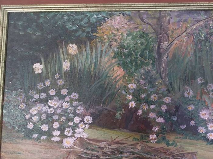 Oil on canvas garden scene