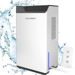 Dual Semiconductor Dehumidifier for Bathroom Basement Up to 20 with 2L Watertank, with 1.5m Drain Hose, Auto Defrost and Intelligent Humidity Control