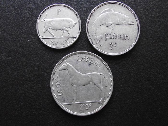 1939 Irish Republic. Set of 3 Silver Coins: Half Crown&Florin&Shilling