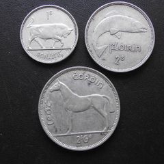 1939 Irish Republic. Set of 3 Silver Coins: Half Crown&Florin&Shilling