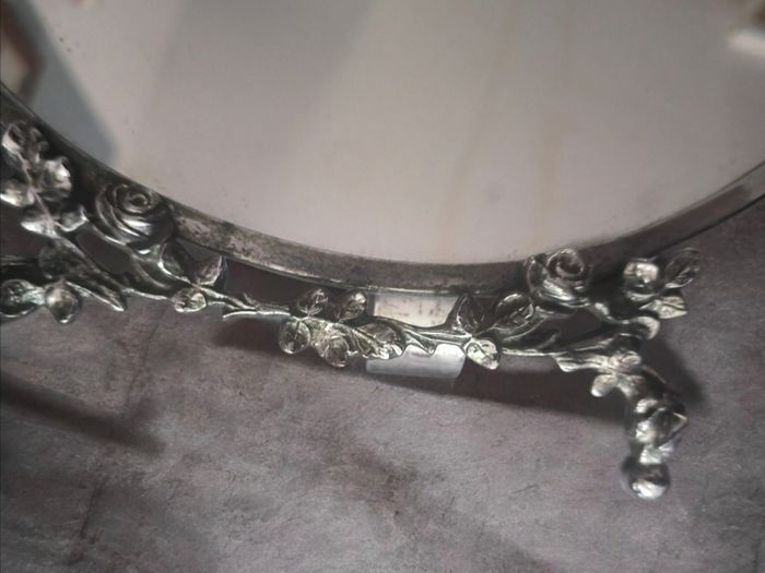 Antique Art Nouveau Silver Plated Brass Vanity Mirror Circa 1900