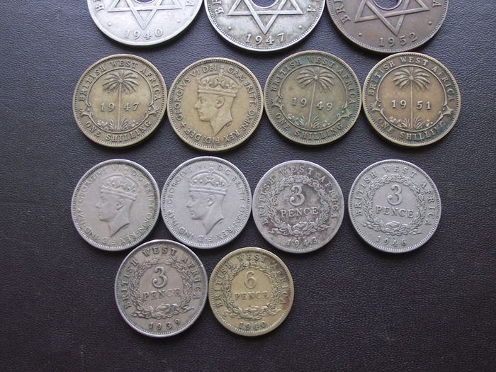 British West Africa. A Lot of 13 coins (1939-2052)