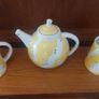 Fabulous Set of Hand-Thrown and Hand-Decorated Art Pottery by Irish Ceramicist Etaoin O Reilly, Two Mugs and a Matching Rare Discontinued Teapot in the Sunshine Yellow Geo Collection Inspired by the Memphis Design Movement Image 2