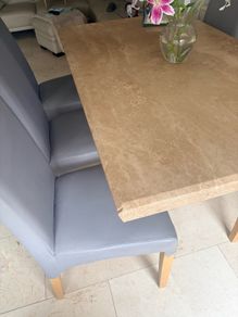Beige Stone Dining Table & Grey Chairs Set