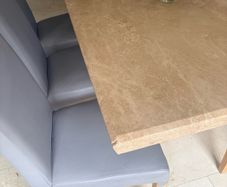 Beige Stone Dining Table & Grey Chairs Set