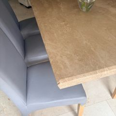 Beige Stone Dining Table & Grey Chairs Set