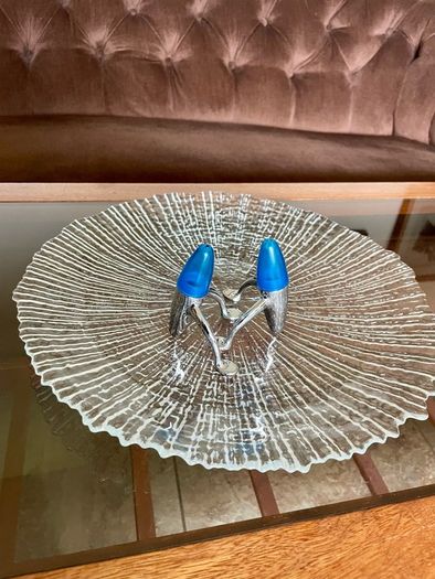 Vintage EZ ECH Centaur Salt Pepper Shakers Polished Stainless Steel Blue Space Age Design 1990s